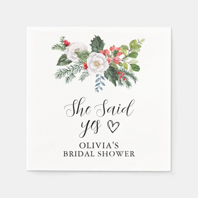 Christmas Winter She SAid Yes Bridal Shower  Napkins (Front)