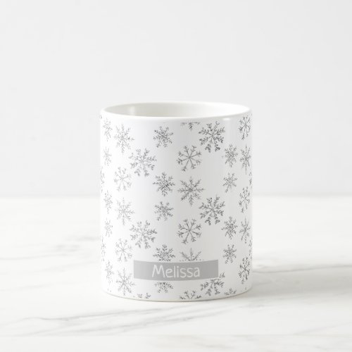 Christmas winter silver snowflakes pattern name coffee mug