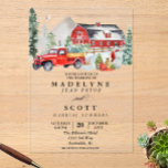 Christmas Winter Snow Barn Country Wedding Acrylic Invitations<br><div class="desc">This design may be personalized in the area provided by changing the photo and/or text. Or it can be customized by clicking Personalize this Template and then choosing the click to customize further option and delete or change the color of the background, add text, change the text color or style,...</div>