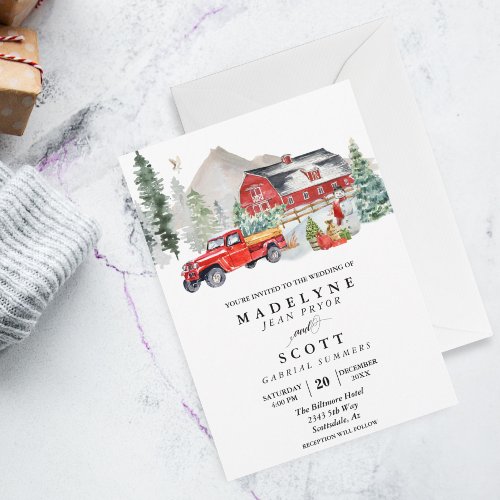 Christmas Winter Snow Barn Country Wedding  Invitation