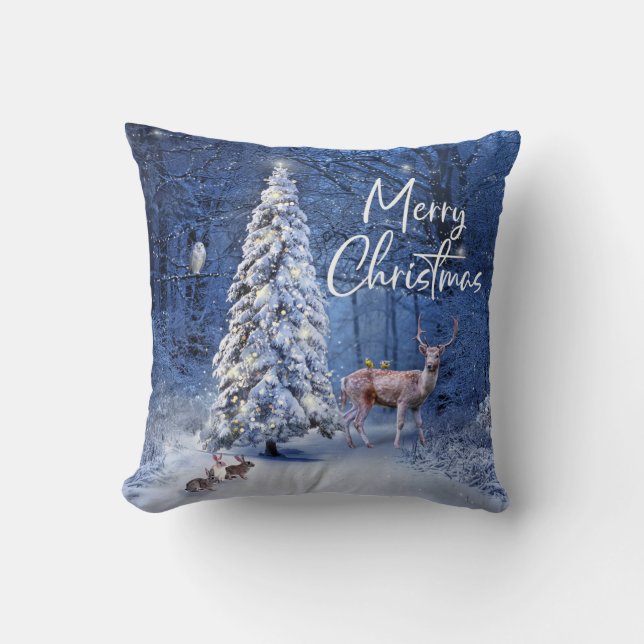 Christmas Winter Snow Covered Tree Lights Throw Pillow (Front)