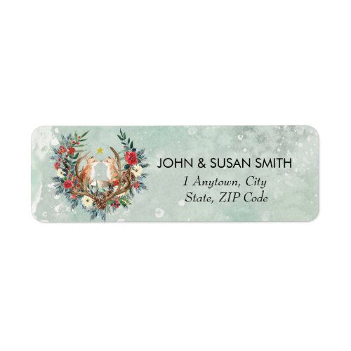 christmas winter snow fox return address labels