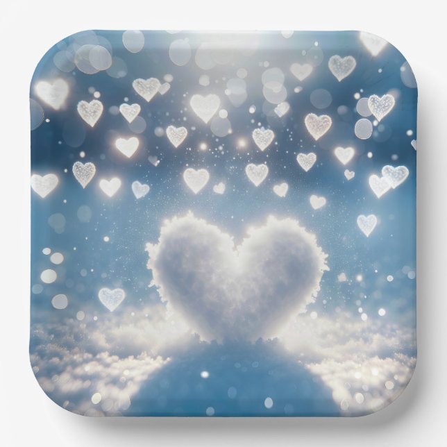 Christmas Winter Snow Hearts Paper Plates (Front)