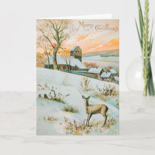 Christmas Winter Snow Landscape and Deer Holiday (Front)