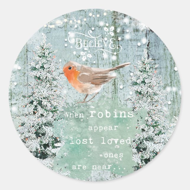 christmas winter snow robin quote classic round sticker (Front)