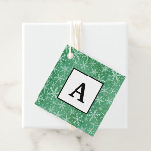 Christmas Winter Snow Snowflakes Falling Green Favor Tags