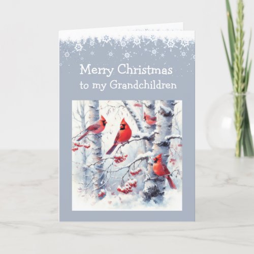 Christmas Winter Snow Trees Cardinal Grandchildren Holiday Card