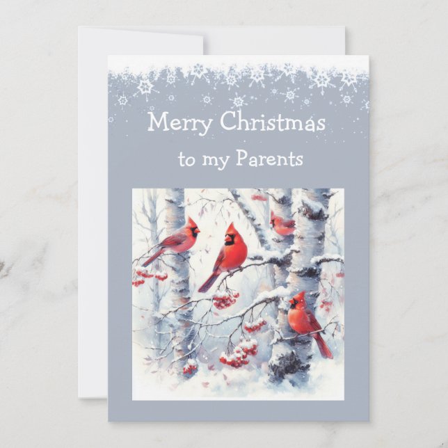 Christmas Winter Snow Trees Cardinal Parents Holiday Card (Front)