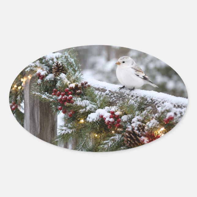 Christmas Winter Snowfinch  Oval Sticker (Front)