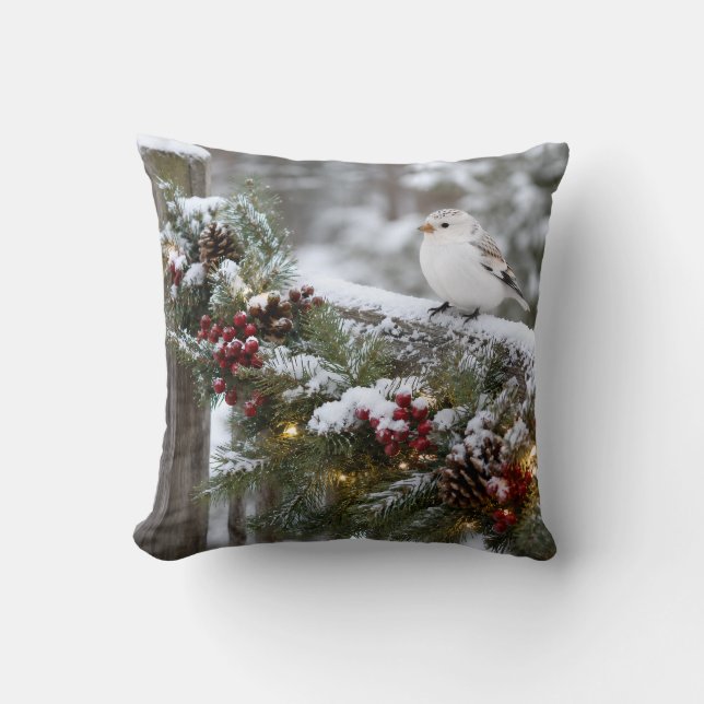 Christmas Winter Snowfinch  Throw Pillow (Front)