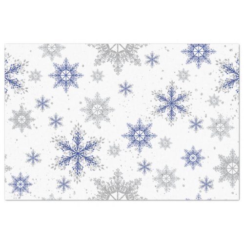 Christmas Winter Snowflakes Blue Silver Glitter Tissue Paper