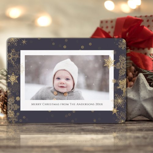 Christmas Winter Snowflakes  Gold Elegant Photo Holiday Card