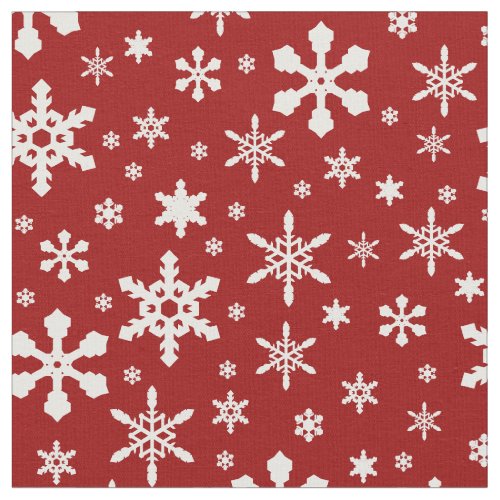 Christmas Winter Snowflakes Pattern Red and White Fabric