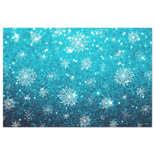 Christmas Winter Snowflakes Snowing w Blue Glitter Tissue Paper