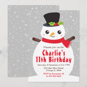 Christmas Winter Snowman Birthday Silver Gray Invi Invitation