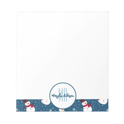 CHRISTMAS WINTER SNOWMAN CUSTOMIZABLE MONOGRAM NOTEPAD