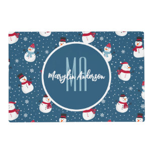 CHRISTMAS WINTER SNOWMAN CUSTOMIZABLE MONOGRAM PLACEMAT