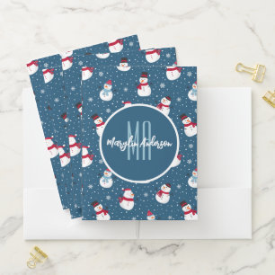 CHRISTMAS WINTER SNOWMAN CUSTOMIZABLE MONOGRAM POCKET FOLDER