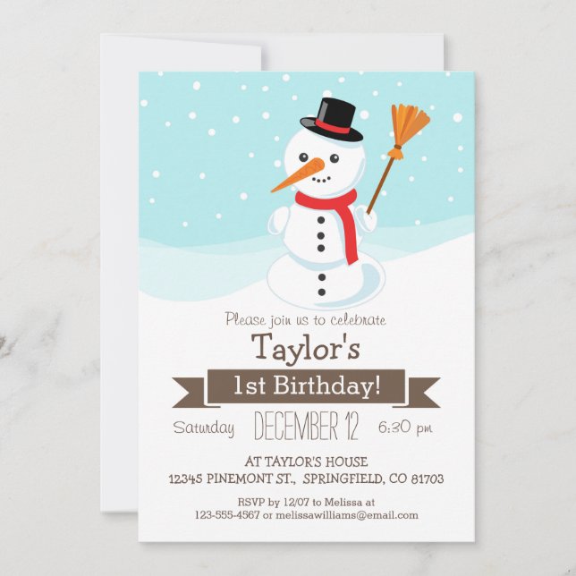 Christmas Winter Snowman, Kid's Birthday Party Invitation (Front)