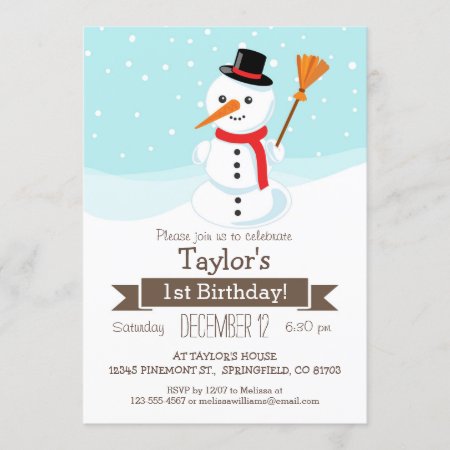 Christmas Winter Snowman, Kid's Birthday Party Invitation