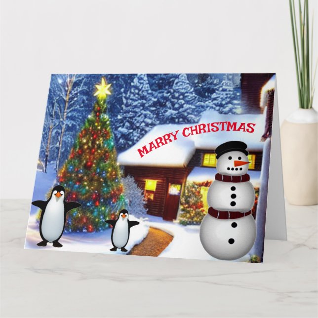  Christmas Winter Snowman & Penguin Friends Card (Front)