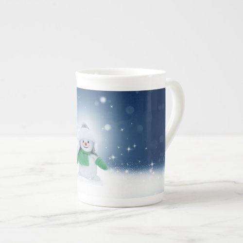 Christmas winter snowman SlipperyJoe green scarf g Bone China Mug