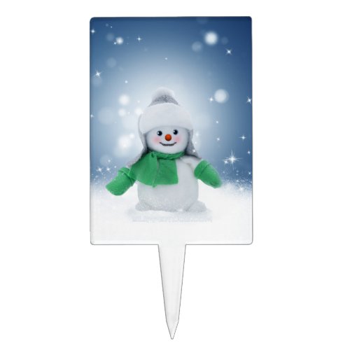 Christmas winter snowman SlipperyJoe green scarf g Cake Topper