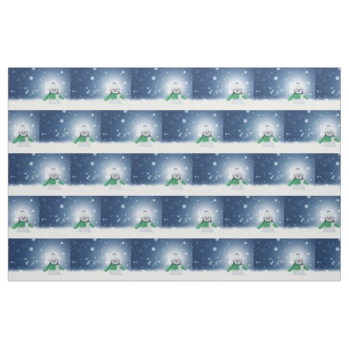 Christmas winter snowman SlipperyJoe green scarf g Fabric