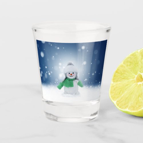 Christmas winter snowman SlipperyJoe green scarf g Shot Glass