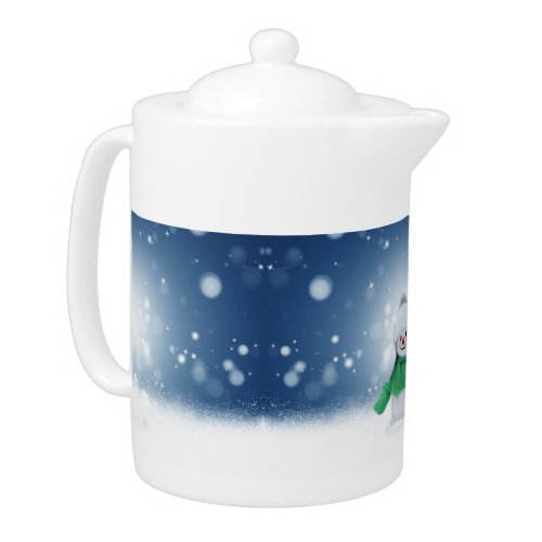 Christmas winter snowman SlipperyJoe green scarf g Teapot