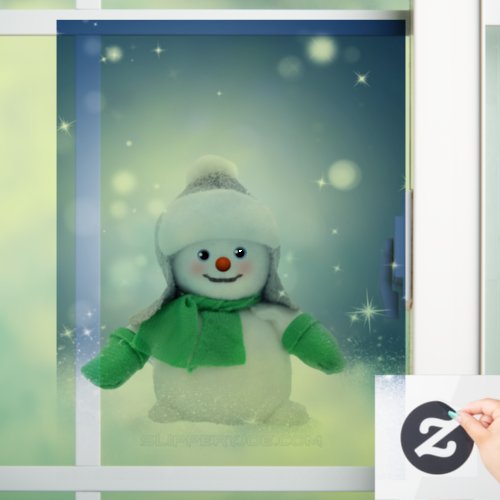 Christmas winter snowman SlipperyJoe green scarf g Window Cling