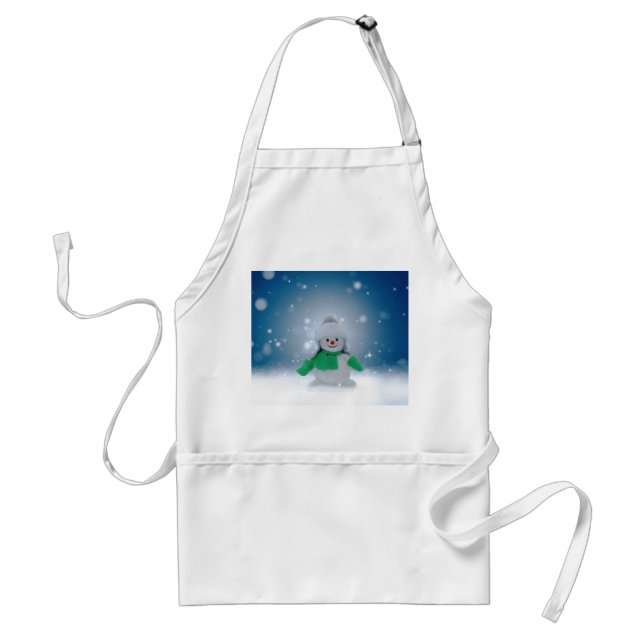 Christmas winter snowman SlipperyJoe green scarf m Adult Apron (Front)