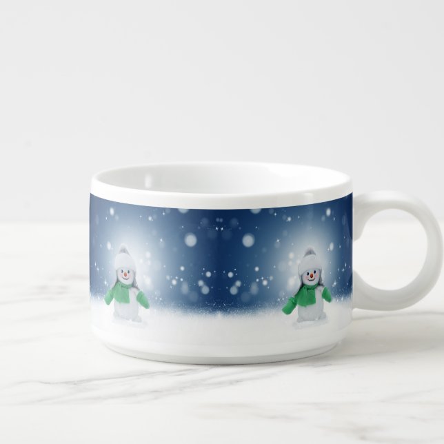 Christmas winter snowman SlipperyJoe green scarf m Bowl (Left)