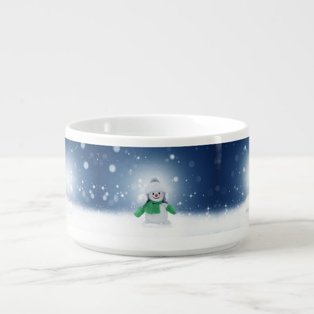 Christmas winter snowman SlipperyJoe green scarf m Bowl (Center)