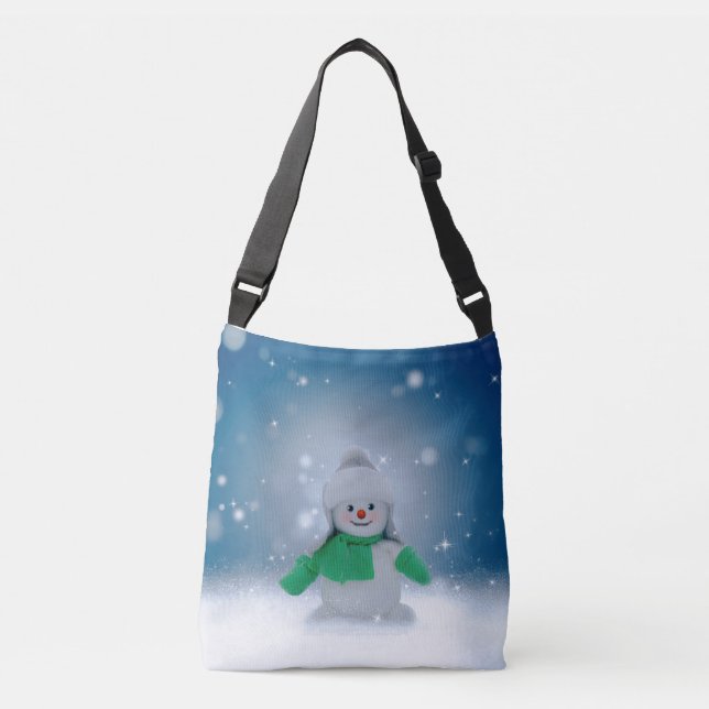 Christmas winter snowman SlipperyJoe green scarf m Crossbody Bag (Front)