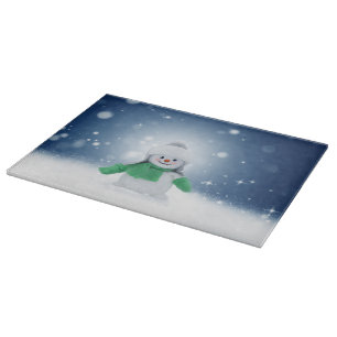 Christmas winter snowman SlipperyJoe green scarf m Cutting Board