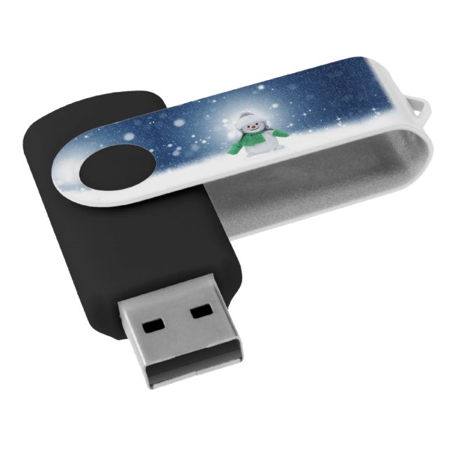 Christmas winter snowman SlipperyJoe green scarf m Flash Drive (Angled)