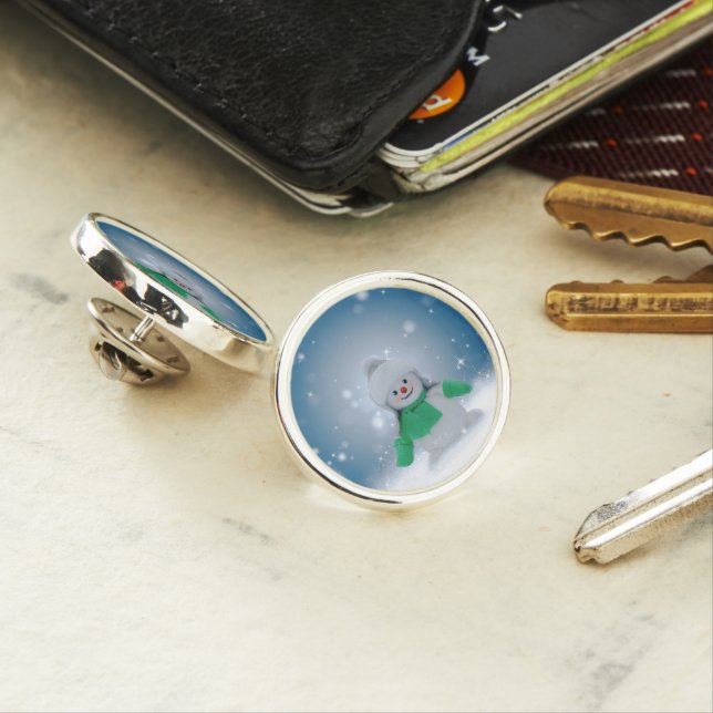 Christmas winter snowman SlipperyJoe green scarf m Lapel Pin (In Situ)