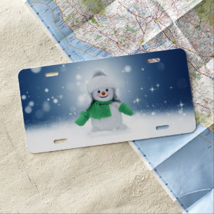 Christmas winter snowman SlipperyJoe green scarf m License Plate
