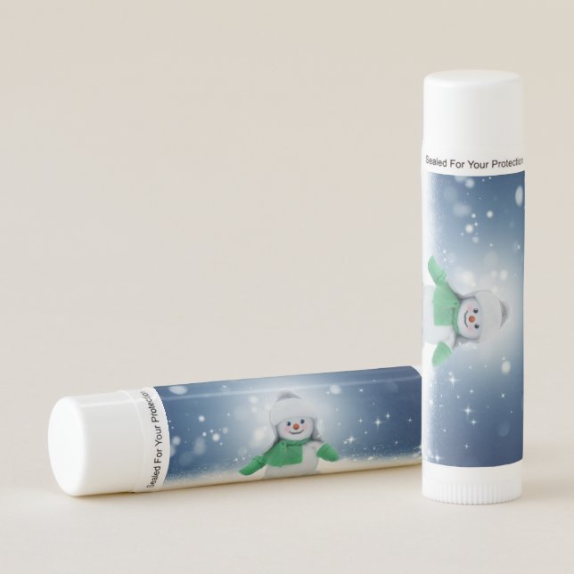 Christmas winter snowman SlipperyJoe green scarf m Lip Balm (Front)