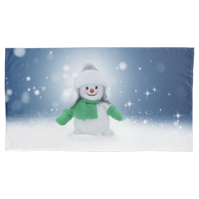 Christmas winter snowman SlipperyJoe green scarf m Pillow Case (Front)