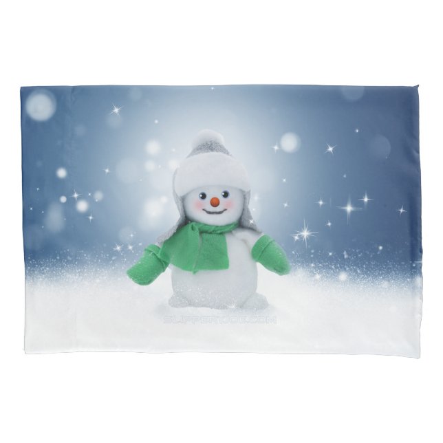Christmas winter snowman SlipperyJoe green scarf m Pillow Case (Front)