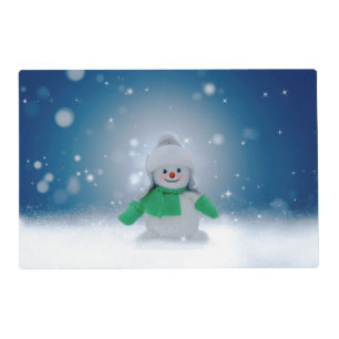 Christmas winter snowman SlipperyJoe green scarf m Placemat