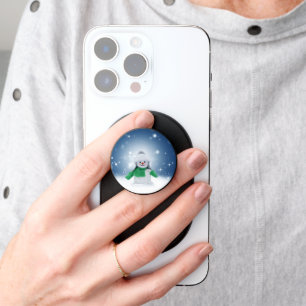 Christmas winter snowman SlipperyJoe green scarf m PopSocket