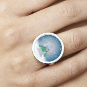 Christmas winter snowman SlipperyJoe green scarf m Ring