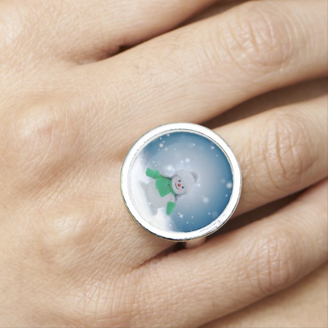 Christmas winter snowman SlipperyJoe green scarf m Ring (In Situ)