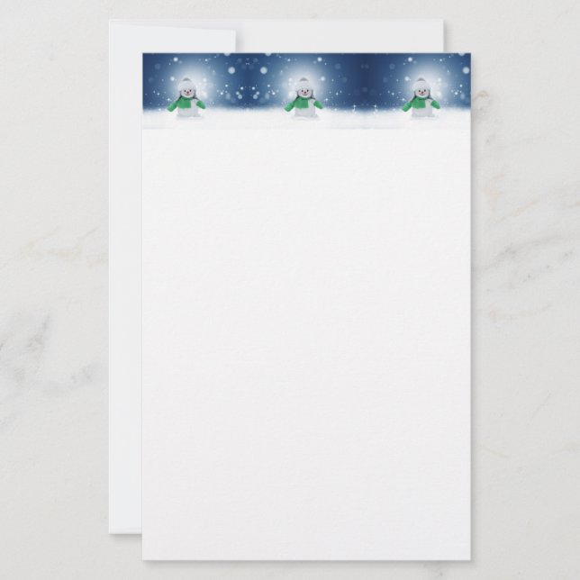 Christmas winter snowman SlipperyJoe green scarf m Stationery (Front)