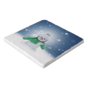 Christmas winter snowman SlipperyJoe green scarf m Trivet