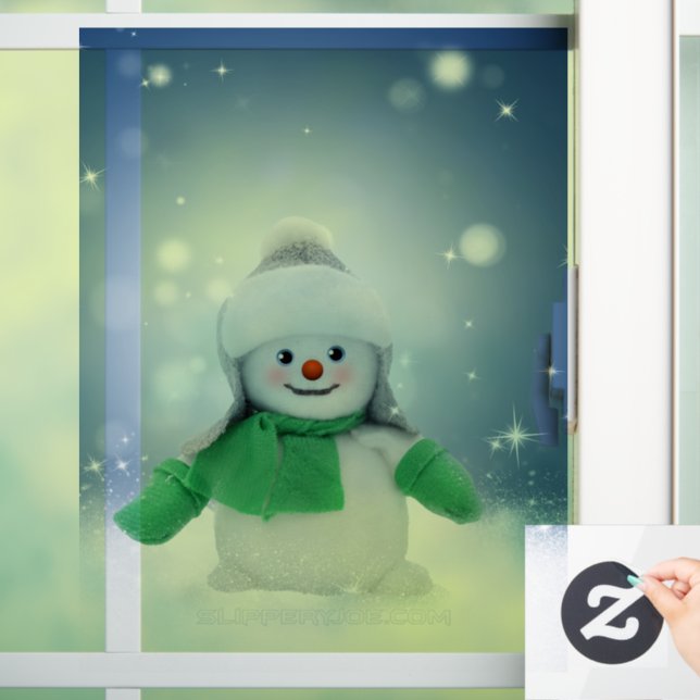 Christmas winter snowman SlipperyJoe green scarf m Window Cling (Home)