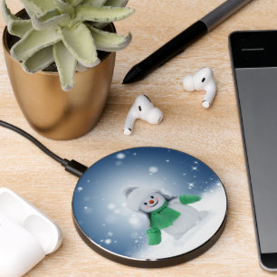 Christmas winter snowman SlipperyJoe green scarf m Wireless Charger
